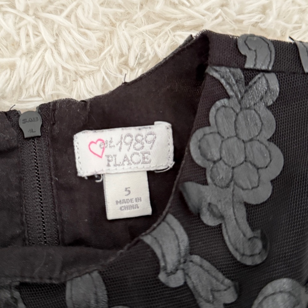 Girls Black Velvet Embroidered Party Dress | Size 5 | The Children’s Place - Picture 3 of 4